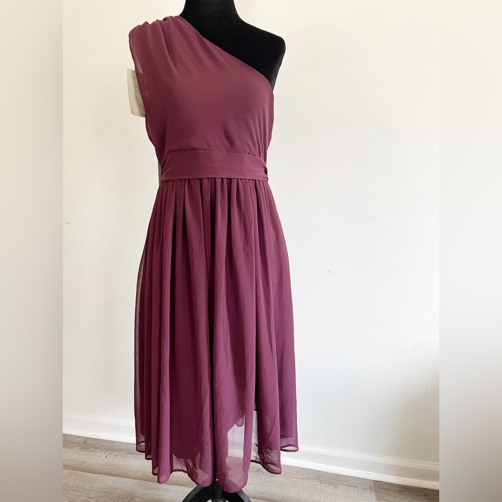 NWT Eva Mendes x New York & Company One Shoulder Burgundy Midi Dress